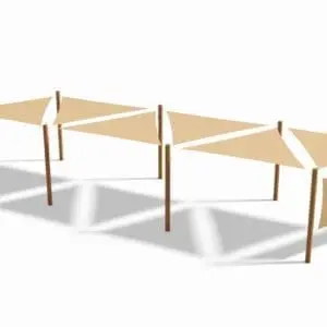 Solsegelsystem  6 st 3x3x3 m. + 8 stolpar + 1 sidosegel