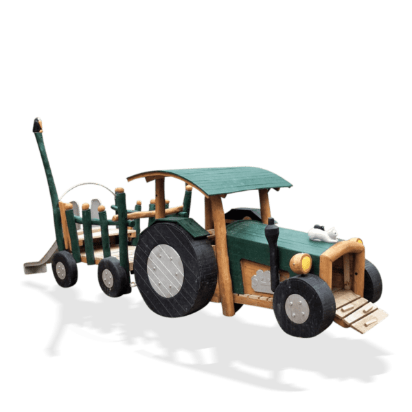 Traktor med släp och rutschkana