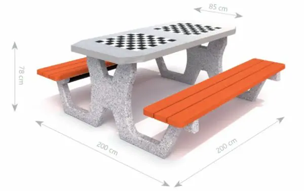 Betongbord för schack - dam, dubbel spelplan - Bild 4