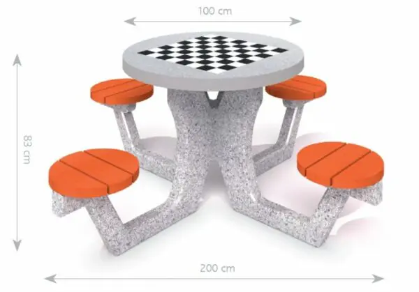 Betongbord runt för schack - dam - Bild 4
