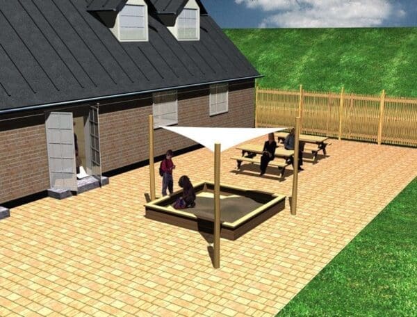 Solsegelsystem 1 st 3x3x3 m. + 3 stolpar på 3 m.