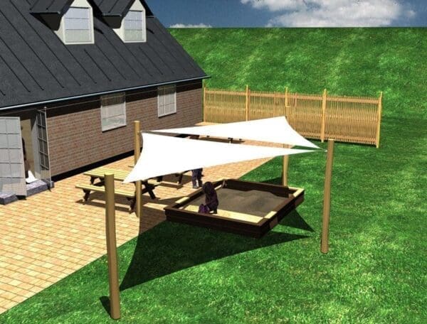 Solsegelsystem 2 st 4x4x4 m. pe + 4 stolpar - Bild 2