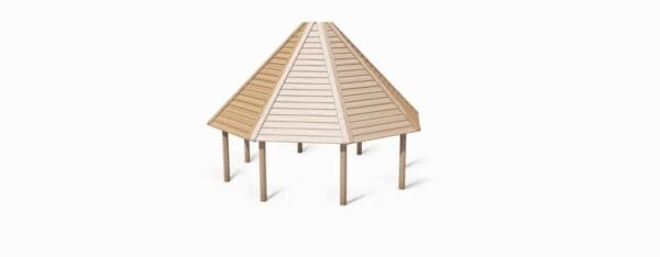 8-kantigt grillhus i robinia och lärk. Ø: 6 m